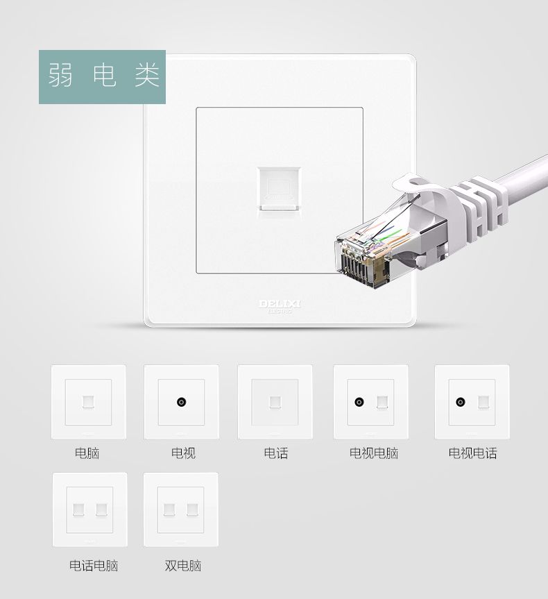 德力西經(jīng)典款白色開關插座五孔10A三孔10A三孔16A一開五孔一開三孔電腦六類電視插座